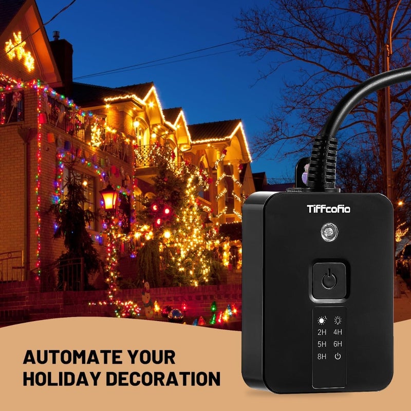 Tiffcofio Outdoor Timer Waterproof, Remote Control Dusk to Dawn Sensor Countdown, 100 ft Range, 2 Grouded Electrical Outlets for Home and Garden, 15A 1/2HP, Heavy Duty, ETL Listed (2 Packs) - Image 5